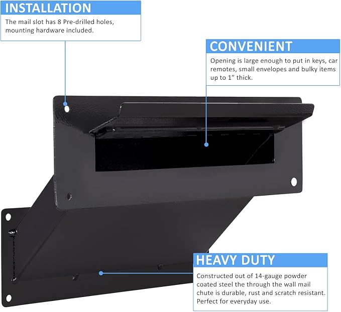 Durabox Through The Wall Drop Chute – Adjustable Two Piece Steel Deposit Drop Slot for Documents, Letters, Payments and Other Non-Bulky Items and Mail D100 (Black)