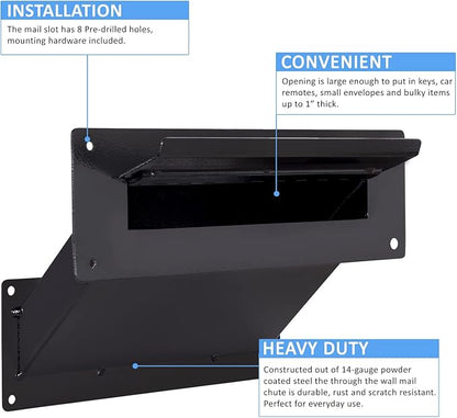 Durabox Through The Wall Drop Chute – Adjustable Two Piece Steel Deposit Drop Slot for Documents, Letters, Payments and Other Non-Bulky Items and Mail D100 (Black)