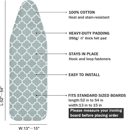 Ironing Board Cover and Pad Standard Size 15" x 54", 3 Pairs of Hook and Loop