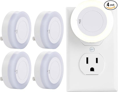 Night Light with High/Low/Off Switch, LED Manual Nightlight Max 20 Lumens, Indoor for Bathroom, Hallway, Bedroom, Kitchen, Warm White, Energy Efficient, ETL Listed, 4 Pack