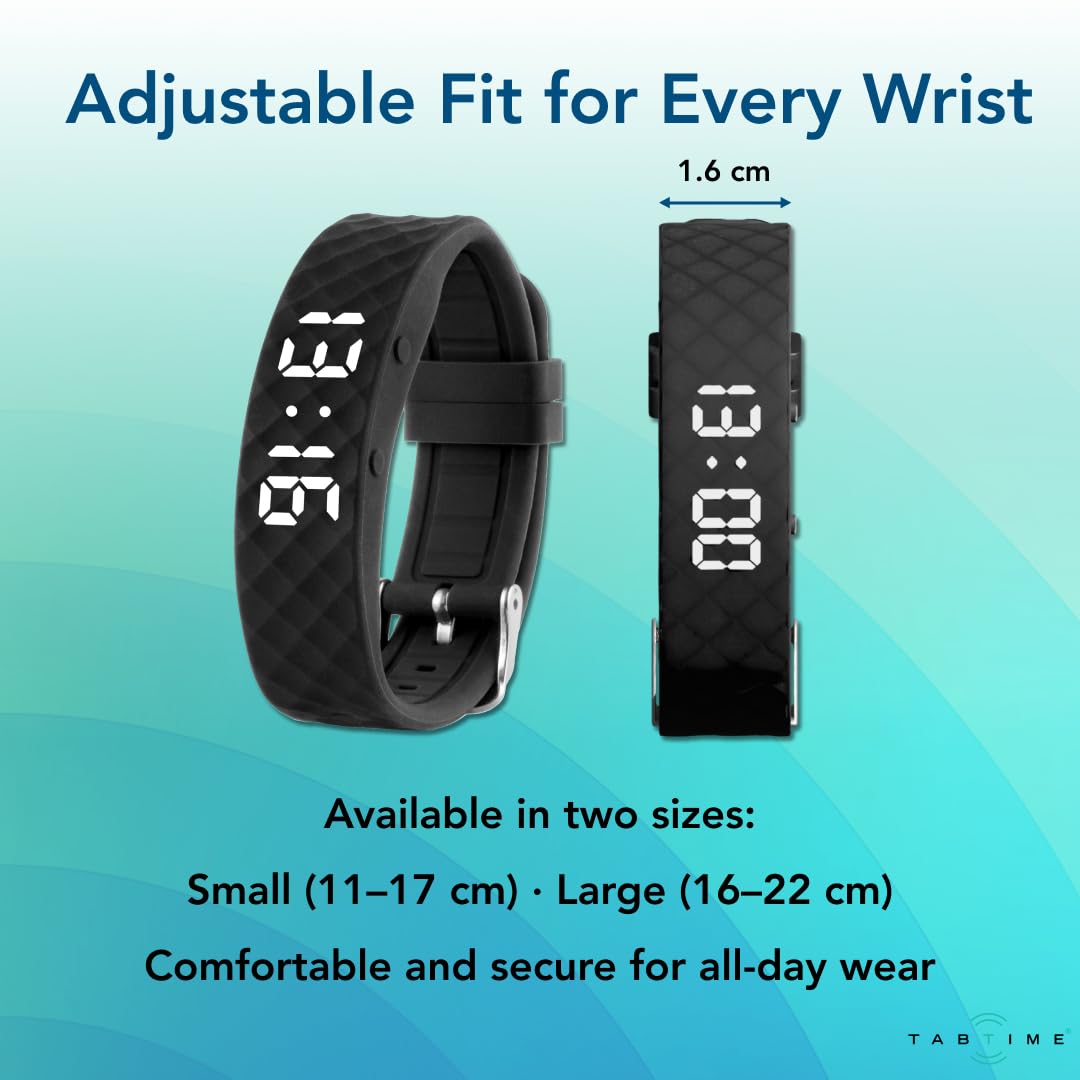 Tabtime Vibrating Alarm Wristband - Silent Alarm Watch for Adults and Kids - with up to 10 Personal or Pill Reminders per Day