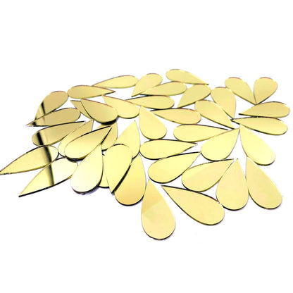 CHENRUI100pcs Long Teardrop Mirror Mosaic Tile Craft Mirrors (Yellow Gold)