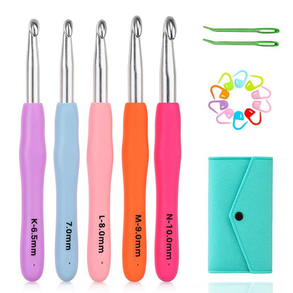 Yarniss Large Ergonomic Crochet Hooks Set 6.5mm 7.0mm 8.0mm 9.0mm 10.0mm, Big Crochet Hooks for Chunky Yarn(5 Size)