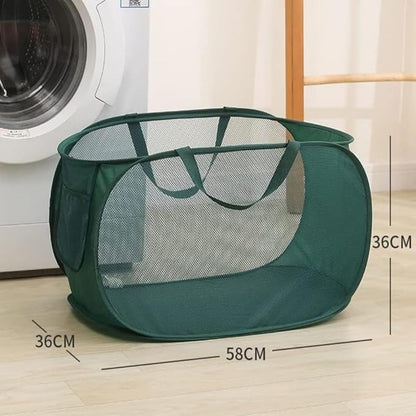 4Pcs Beige Canvas Laundry Hamper, Foldable Pop-up Mesh Basket, Large Capacity