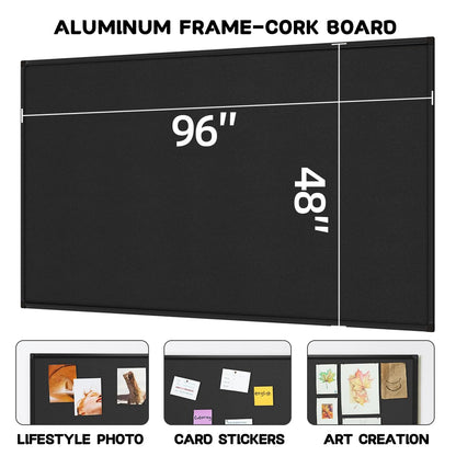 INNOVART Extra Large Cork Bulletin Board 96"X48" with 40 Push Pins, Corkboard with Black Aluminum Frame, Cork Notice Board Message Board for Wall, Wall Mount Framed Pin Board for Home, Office, School