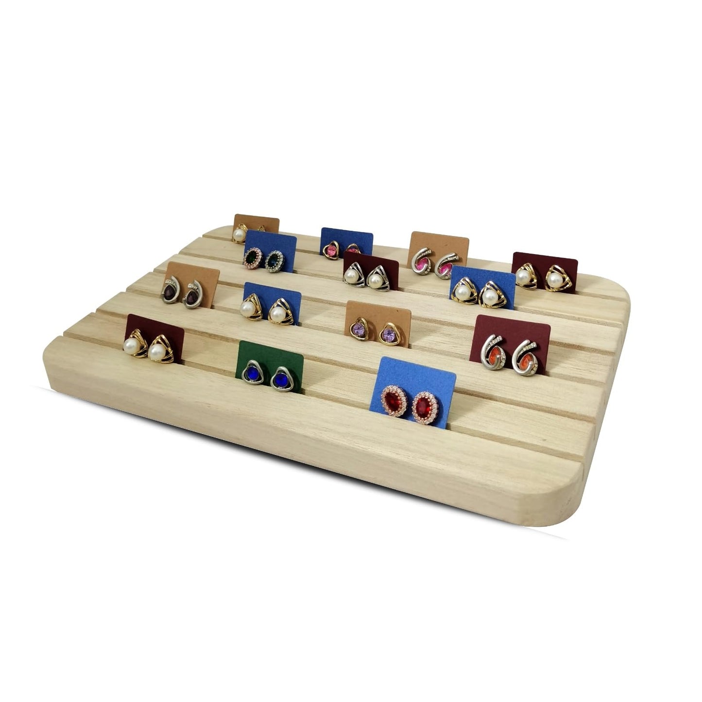 SCIKHEFT Natural Wood Business Card Holder Wooden Earring Display Stands Jewelry Retail Display for Selling Earring Showing Ring organizer