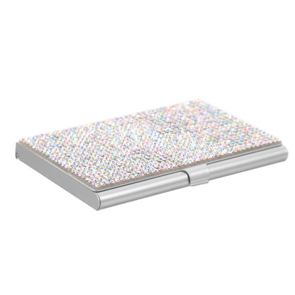 SHINEOFI Rhinestone Business Card Holder Portable Metal Cards Organizer Box Compact Office Card Storage Case 3.62X2.28X0.31In for Professionals