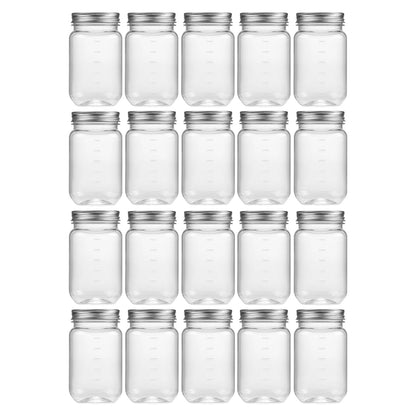 novelinks 16 oz Clear Plastic Jars with Lids, Refillable 16oz Mason Jars with Lids & Storage Containers for Kitchen & Household Use (20 Pack,Silver)