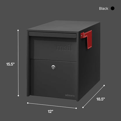 Adoorn Lockable Post Mount Mailboxes for Outside - Large Anti-Theft Locking Mailbox for Packages and Letters - Weatherproof Construction - Durable Steel - 15.5" H x 12" W x 18.5" D - Black