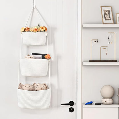Hanging Storage Baskets, Over the Door Basket, Cotton Wall Baskets Storage