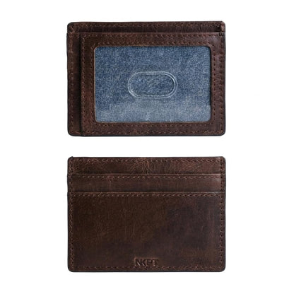NKPT Thin RFID Leather Credit Card Holder Wallet for Men or Women | Small Slim Design, Classic Brown