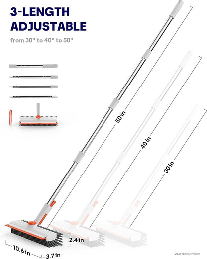 Floor Scrub Brush with Long Handle, 3 in 1 Scrape and Heavy-Duty Stiff Bristle