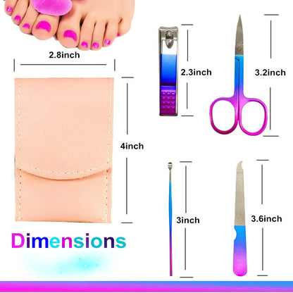 Manicure Set, Professional Women Nail Clippers Kit 4PCS， Stainless Steel Nail Cutter Care Tools Professional Grooming Kits, PU Leather Travel Case （rose gold）