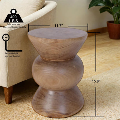 Athaliah Wooden Side Table, Hand Carved Rustic Wood Tree Stump End Table, Natural Paulownia Wood Round Coffee Table, Indoor Outdoor Wood Stump Stool for Living Room, Bedroom, Garden, Patio