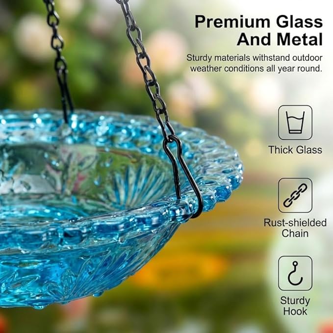 Solar Cascade Hanging Bird Bath Fountain, New Hanging Bird Bath with Flowing Water, Bird Bath Fountain Decorative Garden Yard Patio for Outdoor (Pink)