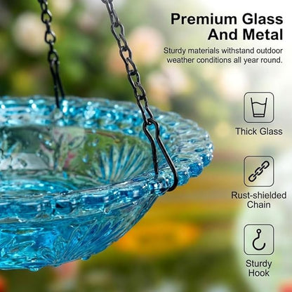 Solar Cascade Hanging Bird Bath Fountain, New Hanging Bird Bath with Flowing Water, Bird Bath Fountain Decorative Garden Yard Patio for Outdoor (Blue)