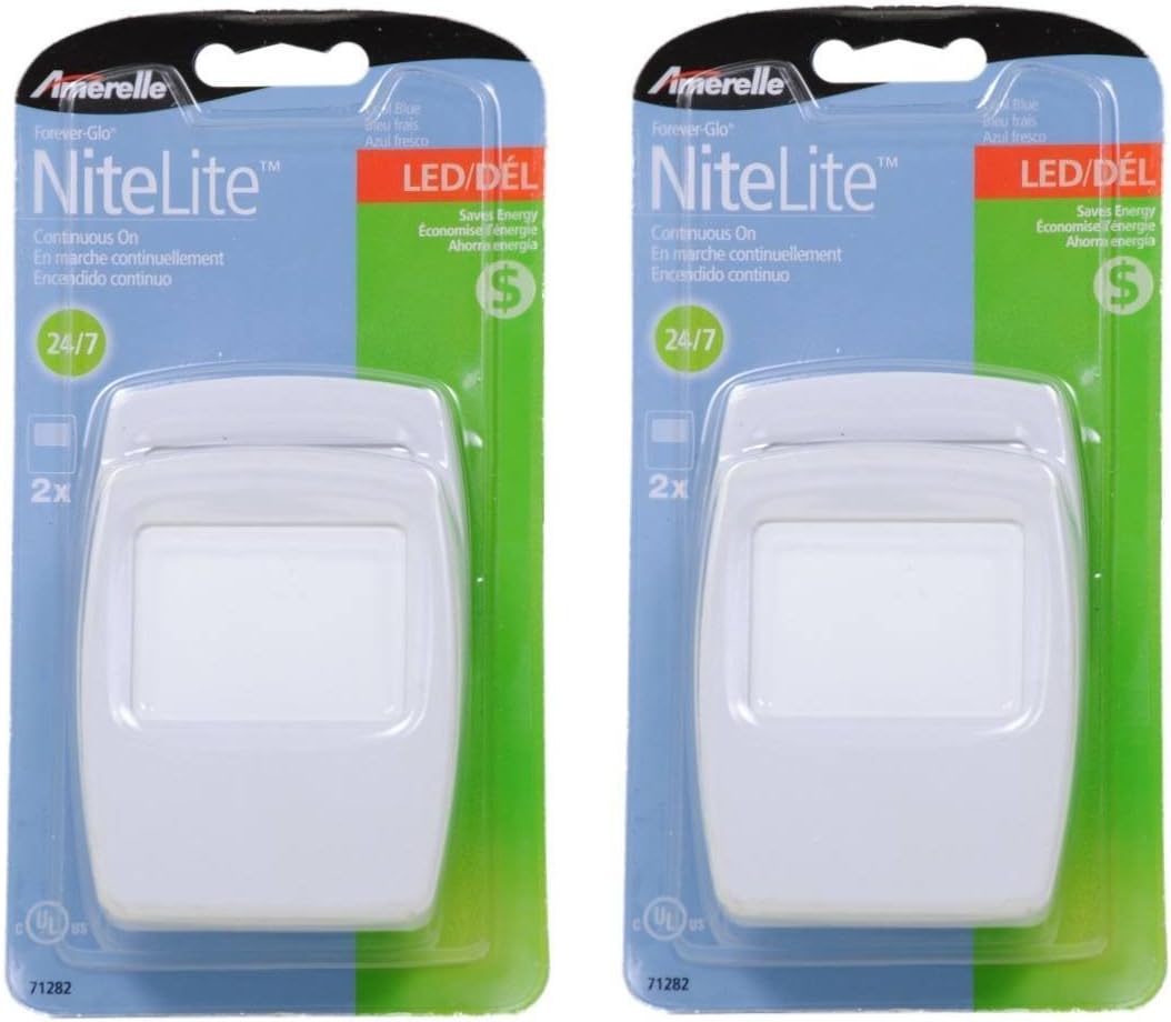 AMERELLE Always-On Blue Night Light, 4 Pack (71282) - Slim, Plug-in, LED Light with a Soft, Cool Blue Glow - Slim Suitable for Bedrooms, Bathrooms, Hallways, Kitchen, or Nursery
