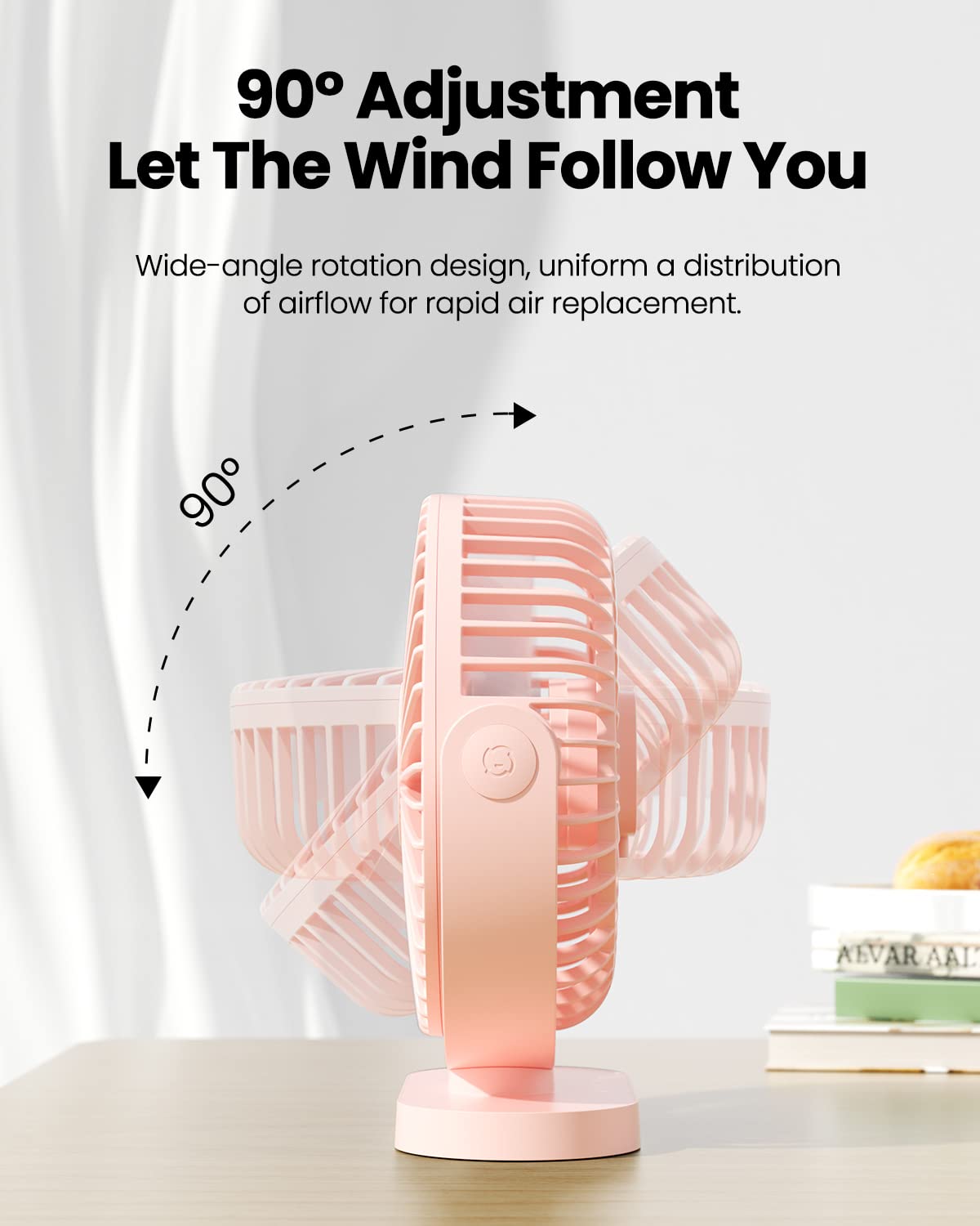 Gaiatop USB Desk Fan, 5.5 Inch Small Quiet Powerful 3 Speeds 90° Rotate, Personal Mini Portable Desktop Table Fans, Cooling for Home Office Car Travel Indoor Outdoor Pink