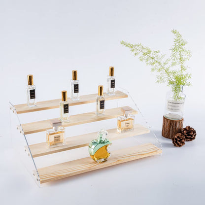 PACKGILO 2 Pack Large 4 Tier Acrylic Display Stand 16*10.6*6.3 inches for Figures Wooden Risers Display Case for Craft Fair Acrylic Cupcake Stand for Dessert Table Cologne Organizer for Men
