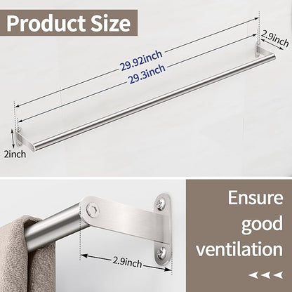 JUYSON 30 Inch Bathroom Towel Bar, Towel Racks for Bathroom Wall Mounted, Stainless Steel Heavy Duty Modern Single Towel Bar Holder Towel Rod Wall Mounted(Single Bar-Brushed Nickel, 30 in)