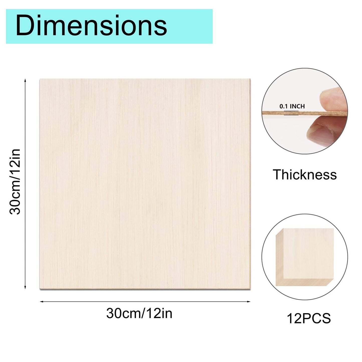 12 Pack Basswood Sheets 12x12 x 1/10 Inch Thin Plywood Balsa Wood Sheets Unfinished Wood Squares Boards Balsa Wood Sheets for Crafts Laser Cutting Wood Burning and Drawing (12 x 12 inch)