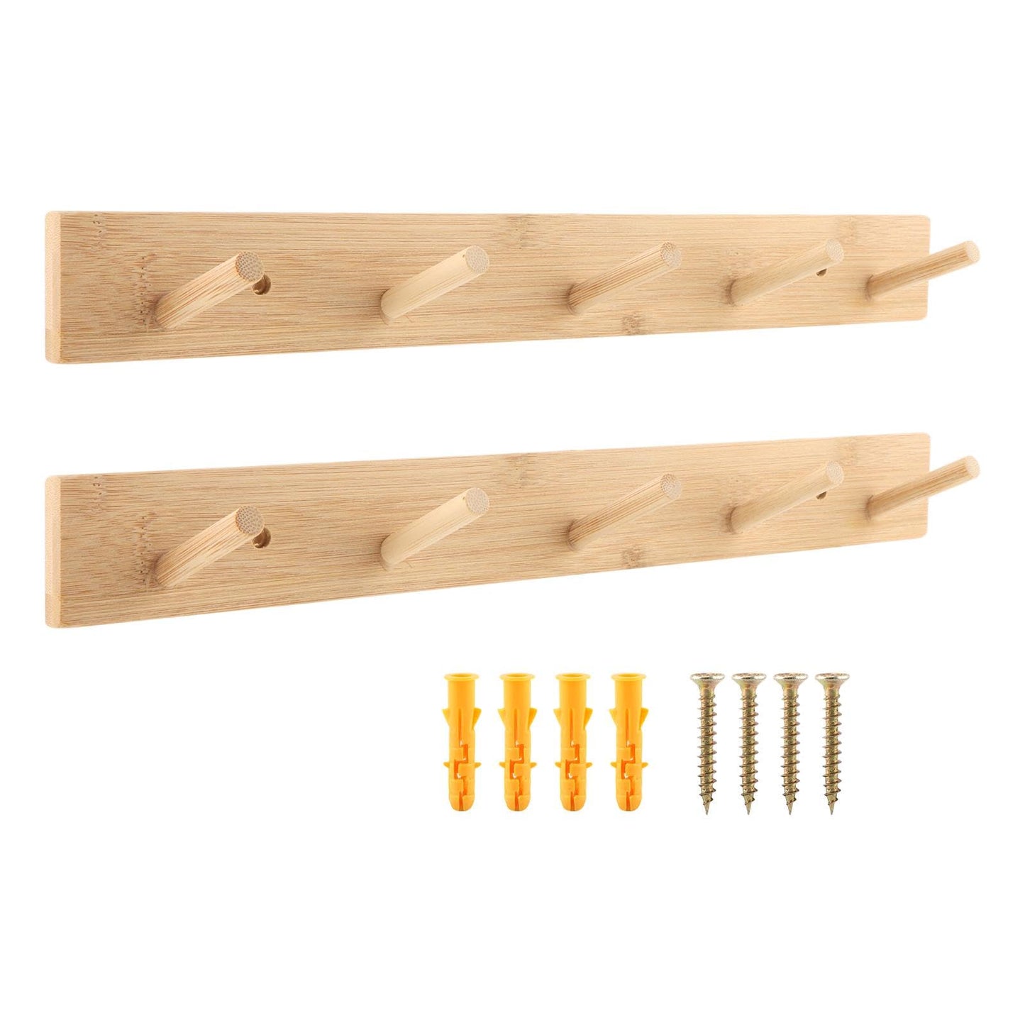 Anscuto 2Pcs Wooden Wall Mounted Coat Rack, 15.35'' Coat Rack Wall Mount with 5 Hooks for Hats, Jacket, Robes, Towels(Color:Natural)
