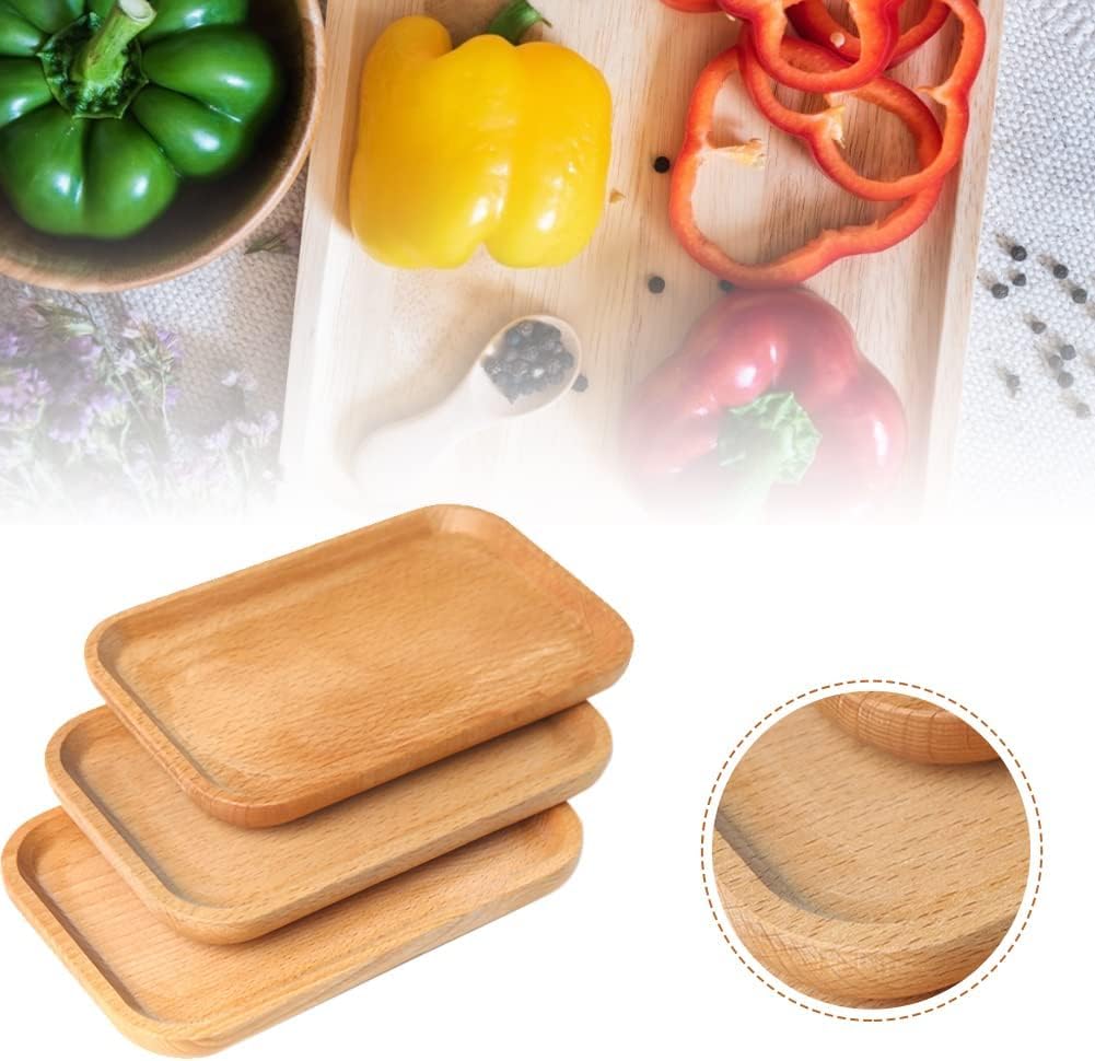 Linwnil 6 Pack 8 x 5 Inches Serving Platter Tray, Tray Cheese Plate Rectangular Platter for Fruit, Appetizer, Bread,Rectangular Avoid Sliding and Spilling Food (Wood Trays x 6Pack)