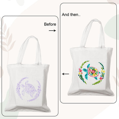 Nuberlic Canvas Tote Bag Embroidery Kit for Beginners Adults -Cross Stitch Kits Needlepoint with Sea Turtles Pattern Bag Reusable Eco-Friendly Shopping Bag