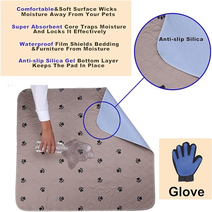 SincoPet Washable Dog Pee Pads with Puppy Grooming Gloves,Puppy Pads,Reusable Pet Training Pads,Large ,Waterproof Pet Pads for Dog Bed Mat,Super Absorbing Whelping Pads,36 Round Inch (Pack of 2)