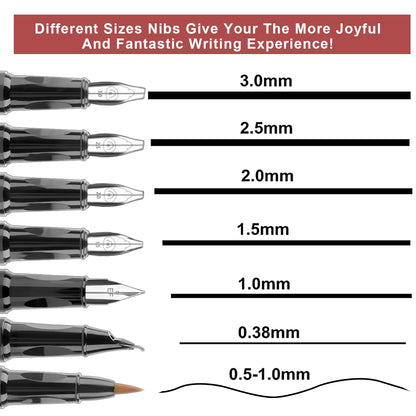 DTianSir Calligraphy Pen Set,Fountain Pens with 7 Different Replaceable Nibs with 60 Ink Cartridges(12 Colors),Calligraphy Set for Beginner Writing Drawing