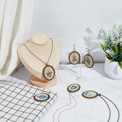 FREEBLOSS 6 Set Embroidery Necklace Kit Embroidery Kit for Beginners Embroidery Pendant Flowers Brooch Mini Embroidery Kit with Instruction Embroidery Starter Kit for Adults Stamped Pattern Cloth