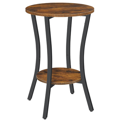 HOOBRO Round Side Table 15.7", 2-Tier Sofa End Table, Small Storage Nightstand, for Small Spaces, Living Room Bedroom Accent Table, Rustic Brown and Black BF180BZ01