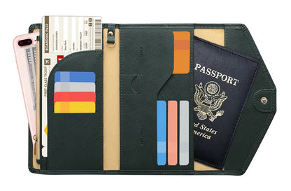 ZOPPEN Mulit-purpose Rfid Blocking Travel Passport Wallet (Ver.4) Trifold Document Organizer Holder, 16 Dark Olives