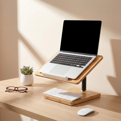Coslony Adjustable Laptop Stand with Wood Platform and Sturdy Base, Height Adjustable Desk Mount for Laptops (Large)