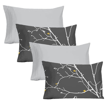 YIYEA Pillow Cases Standard Size Set of 4, Ultra Soft 1800TC Hotel Quality Double Brushed Microfiber Embroidered Pillowcases and Floral Pillow Covers, Envelope Closure, Fade Resistant (20"x26")