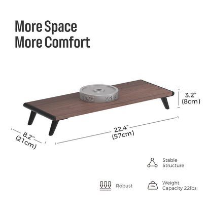 loukin Monitor Stand Riser for Desk, 22.4" x 8.3" Larger Computer Stand for Laptop, PC, Printer, Sturdy Desktop Computer Shelf with Non-Skid Rubber, Home Office (Brown)