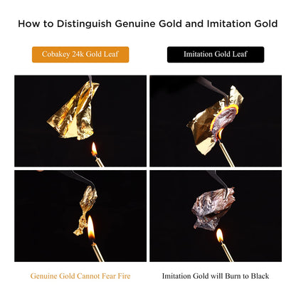 Cobakey Genuine Edible Gold Leaf Flakes - 50mg Edible Gold Flakes for Cake Decoration (Cupcake, Chocolate, Steak, Drink & Cooking), PureGold Leaf with Edible Glitter & Wooden Tweezers