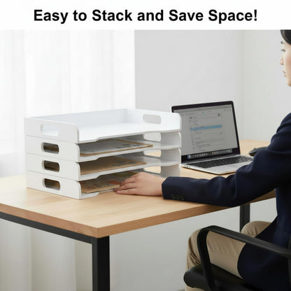 Yinkin Wooden Stackable Paper Trays 4-Tier Wooden Paper Organizer for Desk Letter Documents Woodens Desktop File Organizers for Desktop File Holder and Office Supplies Rack for Home Office Use(White)