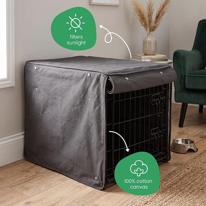 Molly Mutt I'm a Realist Dog Crate Cover, 100% Cotton Canvas Cover with 2 Roll-Up Panels, Ideal for Dog or Cat Crate, Durable, Washable, and Free of Harmful Chemicals, 30" x 21" x 24"