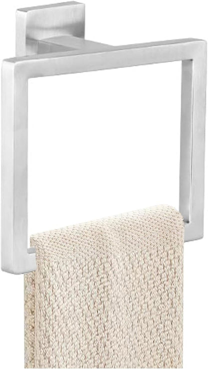 JOPOFI Towel Ring - Thicken Stainless Steel Towel Holder, Towel Racks for Bathroom, Square Modern Design Hand Towel Holder, Contemporary Hand Towel Bar - Brushed Nickel