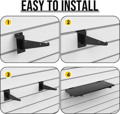 8 Pack Wooden Slatwall Shelf, 23.6"D x 11.8"W Slatwall Shelves with Metal Brackets Heavy Duty Slat Wall Organizer Slatwall Shelving Accessories for Garage, Home (8, 23.6"D x 11.8"W x 0.8"H)