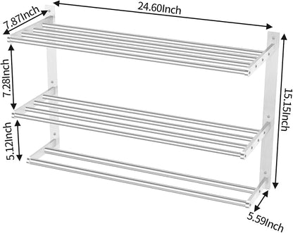 Towel Racks for Bathroom Wall 24 Inch, 3 Tier Bathroom Towel Shelf with Double Towel Bar, Stainless Steel Towel Rack with Towel Shelf, Towel Hanger Holder for Bathroom Towel Storage, Brushed Nickel