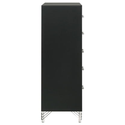 Coaster Home Furnishings - Lucia - Wood & Metal - 5-Drawer Chest with Chrome Trim, Hairpin Legs and Bar Pulls - Modern Classic - Bedroom - Black - 224995