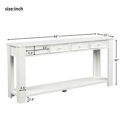 Merax Wood Narrow Console Table for Entryway Hallway Front Door Sidetable with Drawers and Bottom Shelf Antique White