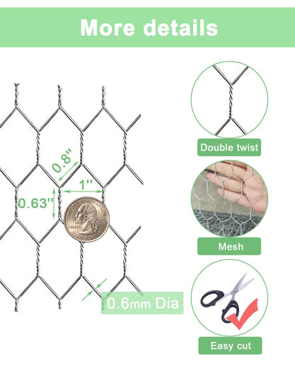 Garden Poultry Chicken Wire Netting - 72 '' × 150 ' Garden Fence Animal Barrier, Chicken Wire for Crafts, 1 inch Mesh Poultry Netting Fence, Pet/Rabbit/Chicken Wire Fencing