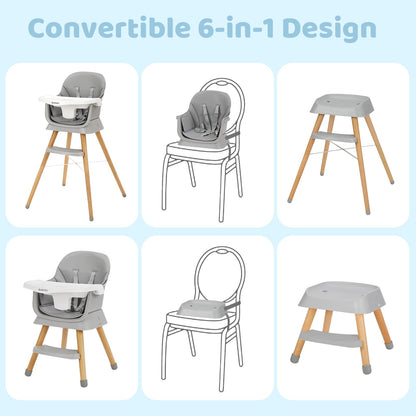 Ezebaby 6 in 1 Wooden High Chairs for Babies and Toddlers, Convertible Portable High Chair, Booster Seat for Dining Table,Toddlers Chair with Adjustable Legs & Dishwasher Safe Tray