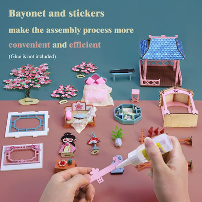 Yuzhen DIY Miniature Dollhouse with Furniture and LED Lights, Ancient Style Wooden Mini-House Includes Dustcover and Music Movement, Exquisite Home Decor