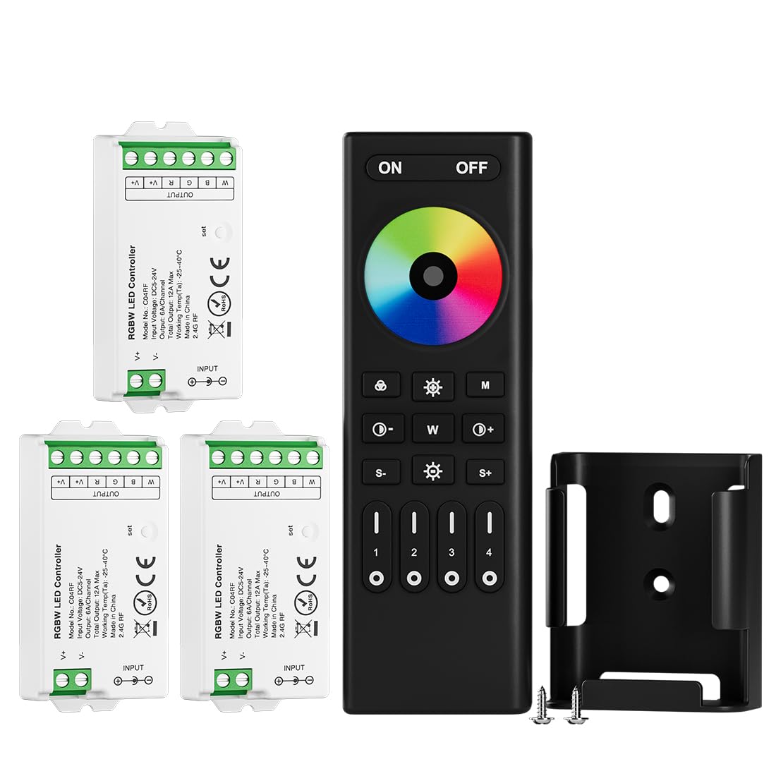 BTF-LIGHTING 5050SMD FCOB COB Dimming RF 2.4GHz Wireless Remote RC01RFB &4PCS C01RF Tuya Controller Kit 4 Zones Group Control PWM Single Color (+V -V) 2pin LED Neon Rope Light DC5V DC12V DC24V