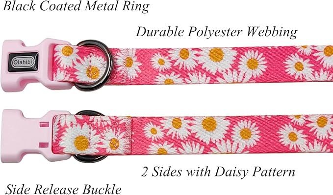 Dog Collar and Leash Set, Cute Pink Daisy Pattern, Polyester Material, 5ft Leash, for Large Dogs.(Large, Pink Daisy)