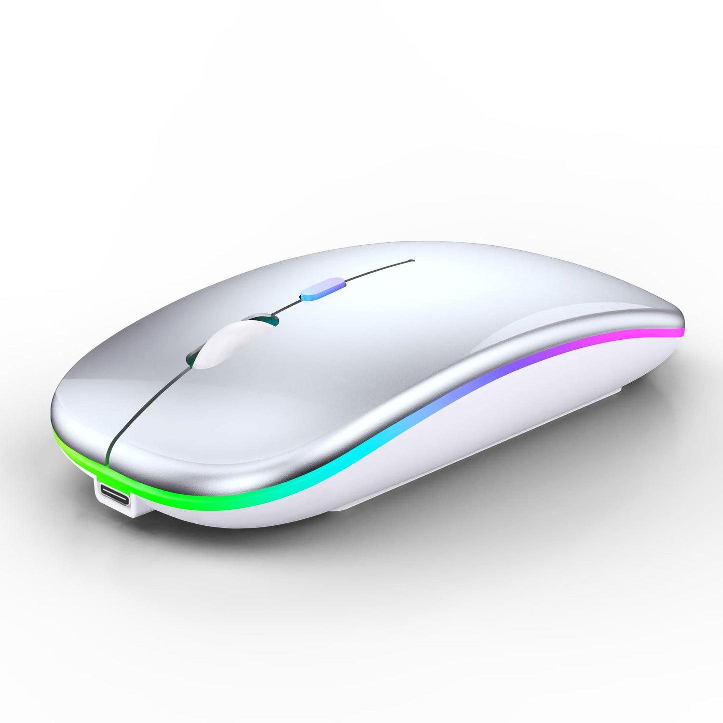 Wireless Bluetooth Mouse Rechargeable Laptop Mice with LED Lights Silent Slim Use(BT5.2 and 2.4G Portable USB Receiver)Dual Mode Computer Mouse for Laptop/iPad/Tablet/Apple/Computer/Mac(Black)